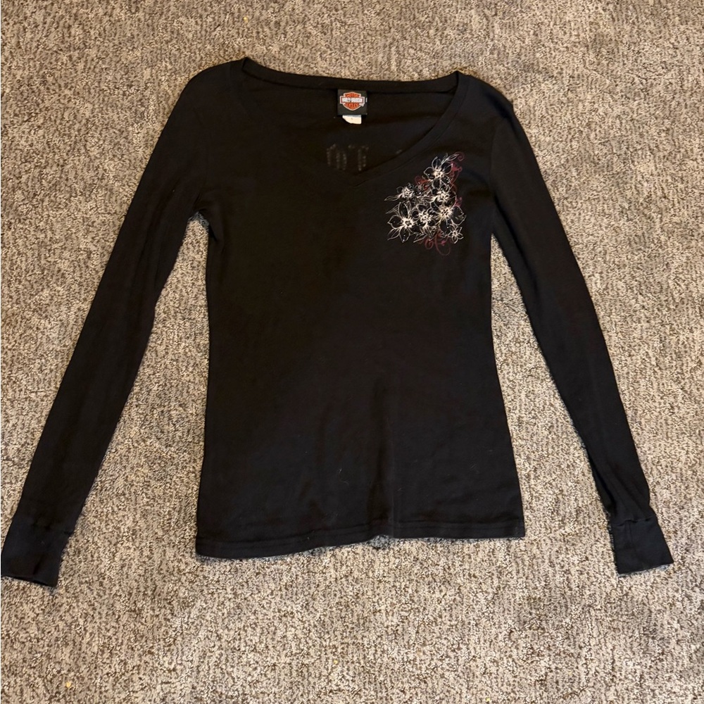 Black Long Sleeve Harley Davidson Top with bling